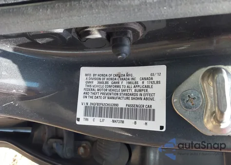 2012 Honda Civic Hf из США, поврежденный, VIN 2HGFB2F62CH553990